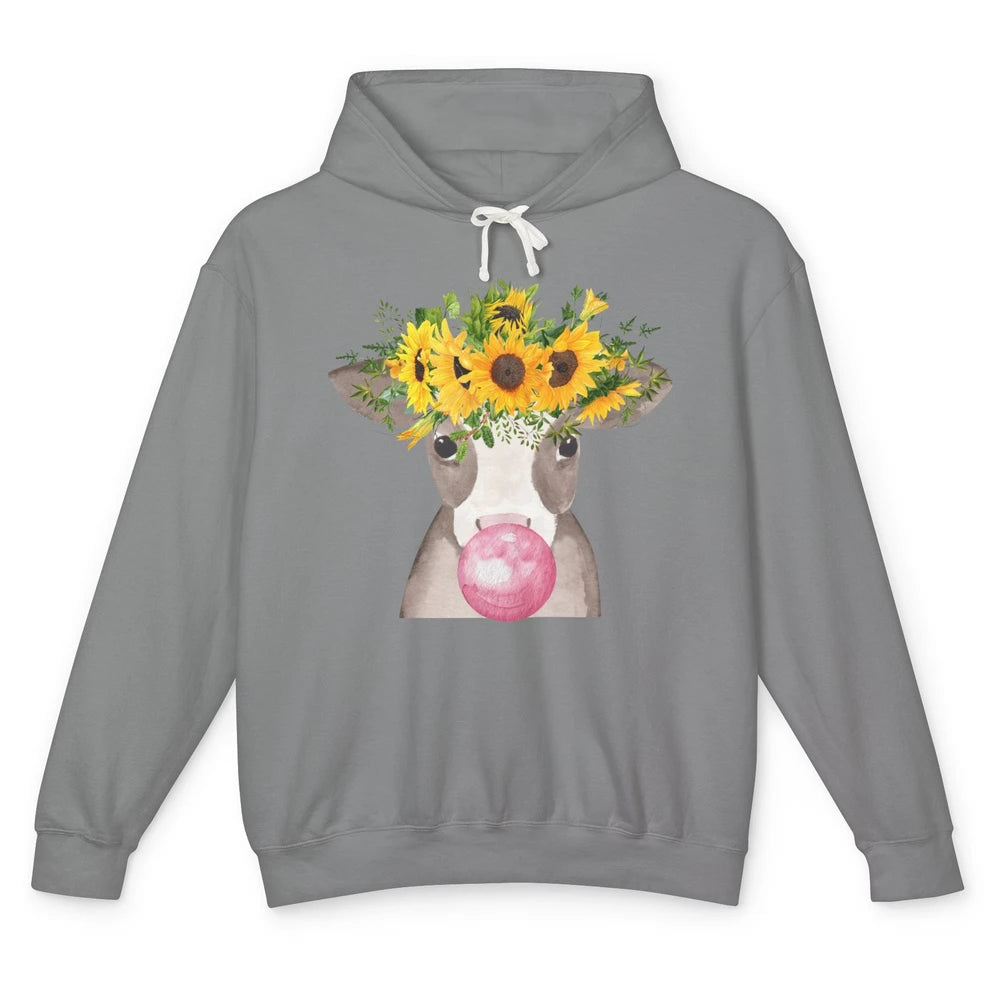 Sunflower Cow Bubble Gum Not In The Mood Western Farm Animal Unisex Lightweight Hoodie