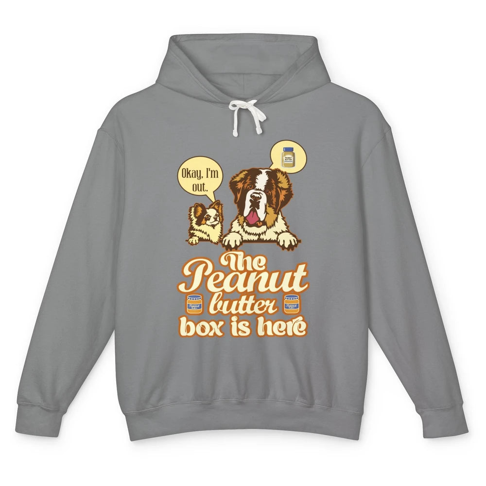 Funny Peanut Butter Box Here St Bernard Dog Sarcastic Puppy Unisex Lightweight Hoodie