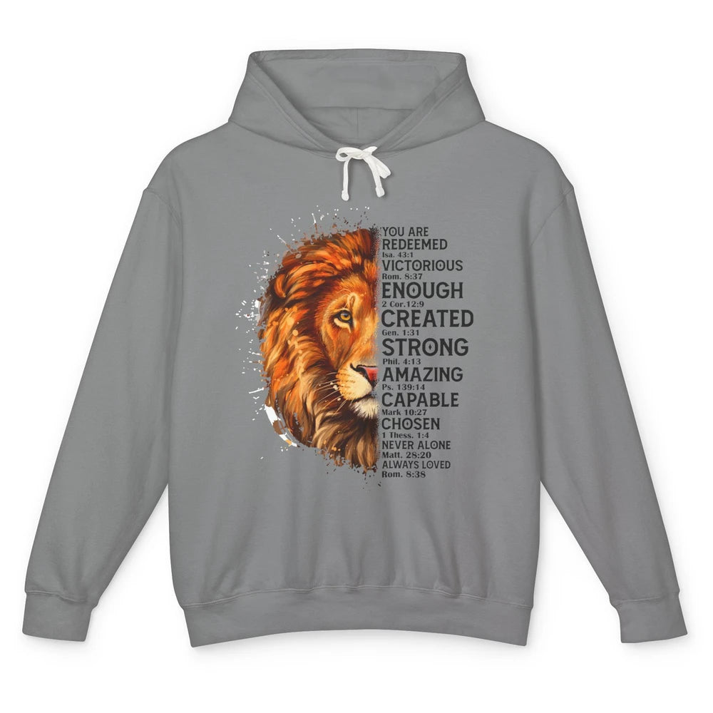 Lion Face You Are Redeemed Bible Verse Christian Faith Unisex Lightweight Hoodie