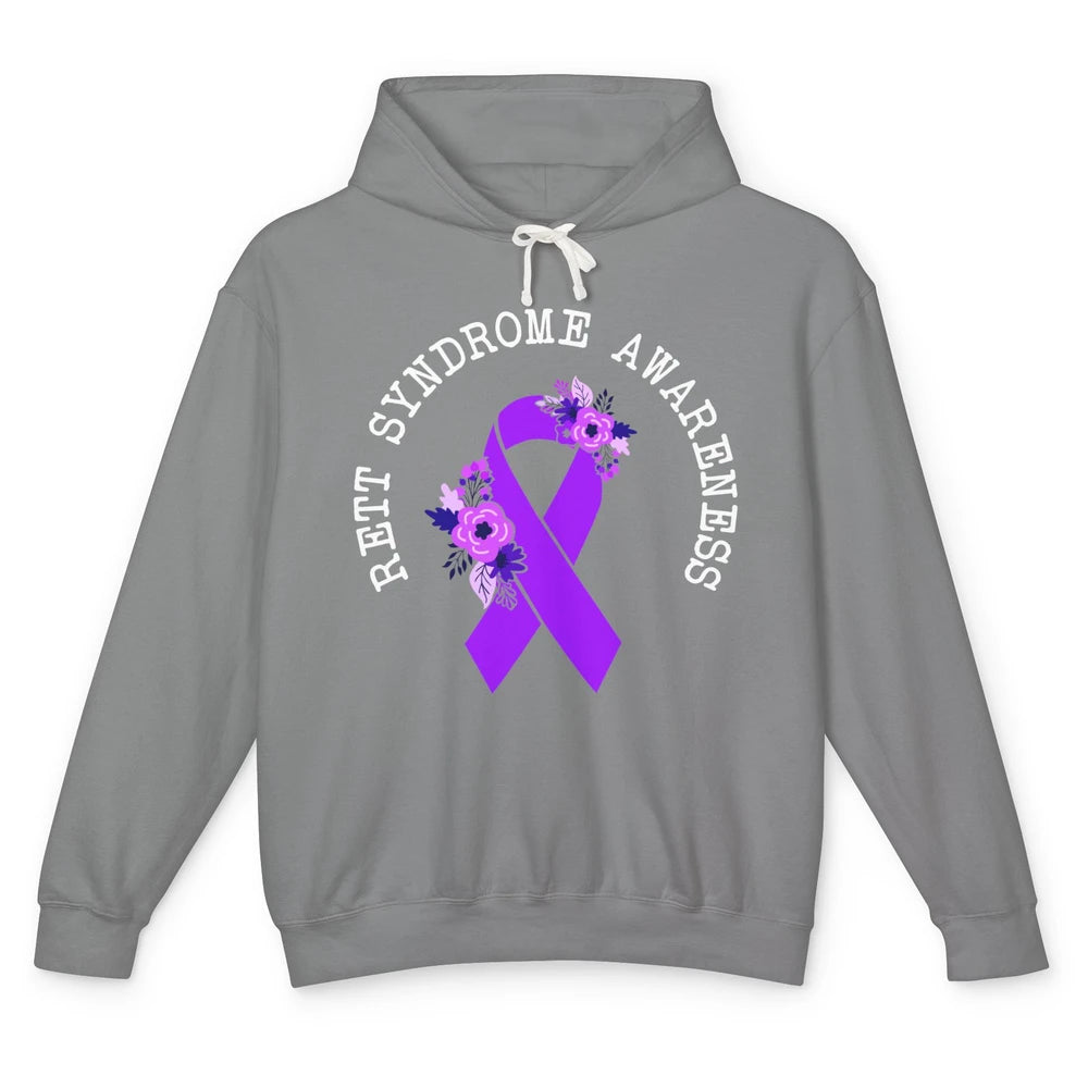 Rett Syndrome Awareness Floral Purple Ribbon Rainbow Unisex Lightweight Hoodie