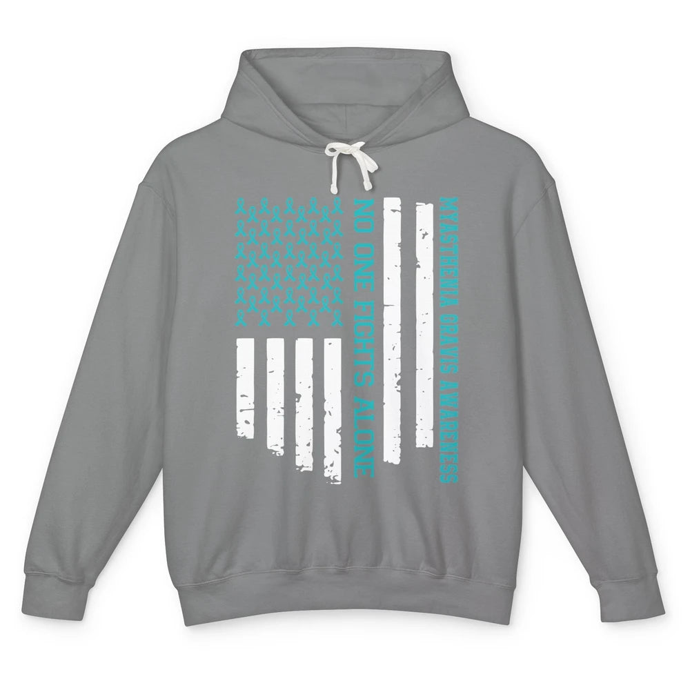 Myasthenia Gravis Awareness Teal Ribbon No One Fight Alone Unisex Lightweight Hoodie