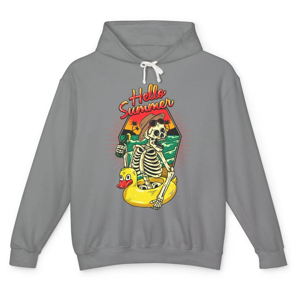 Summer Vibes Skeleton Funny Skeleton On Beach Sunset Unisex Lightweight Hoodie