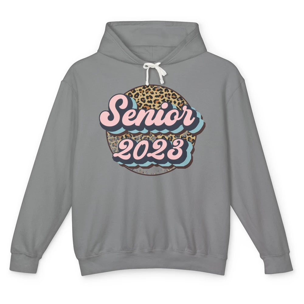 Retro Senior 2023 Leopard Back To School Western Graduation Unisex Lightweight Hoodie