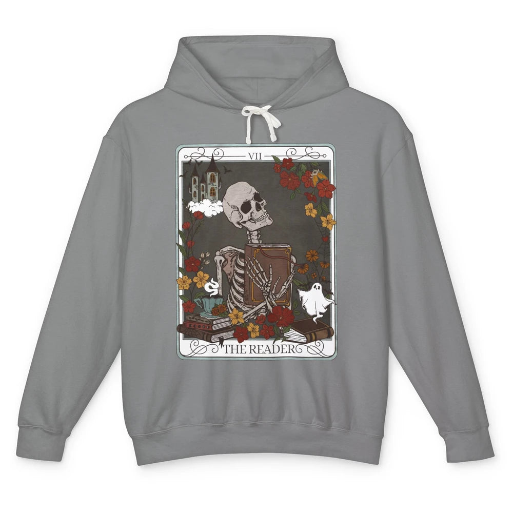 The Reader Tarot Card Skeleton Librarian Witchy Mystical Unisex Lightweight Hoodie