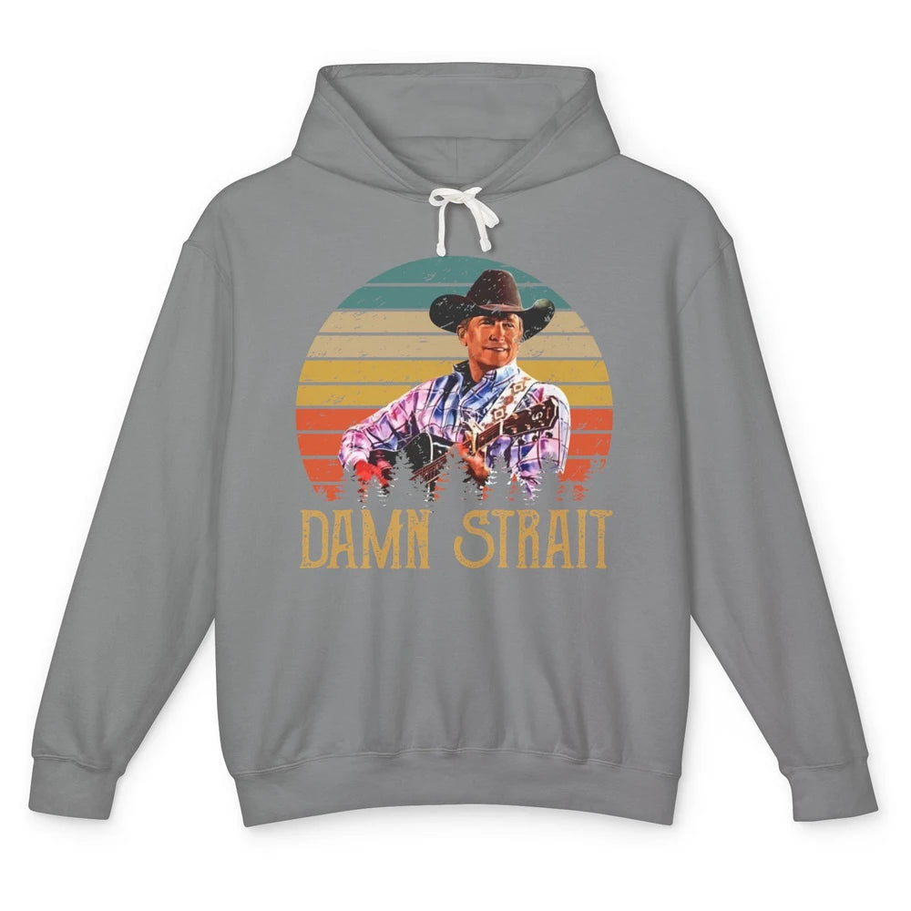 Vintage Cowboy Guitar Country Music Damn Strait Western Unisex Lightweight Hoodie