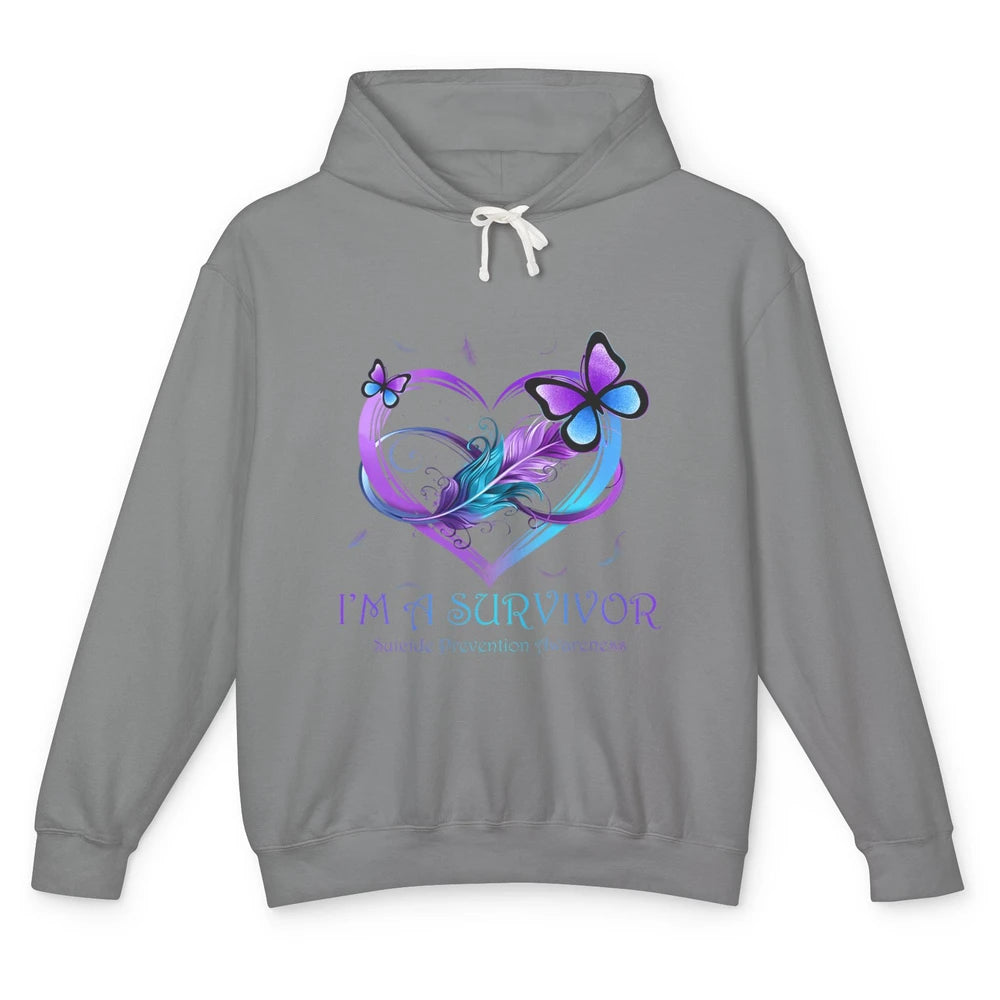 Survivor Purple Teal Heart Love Suicide Prevention Awareness Unisex Lightweight Hoodie