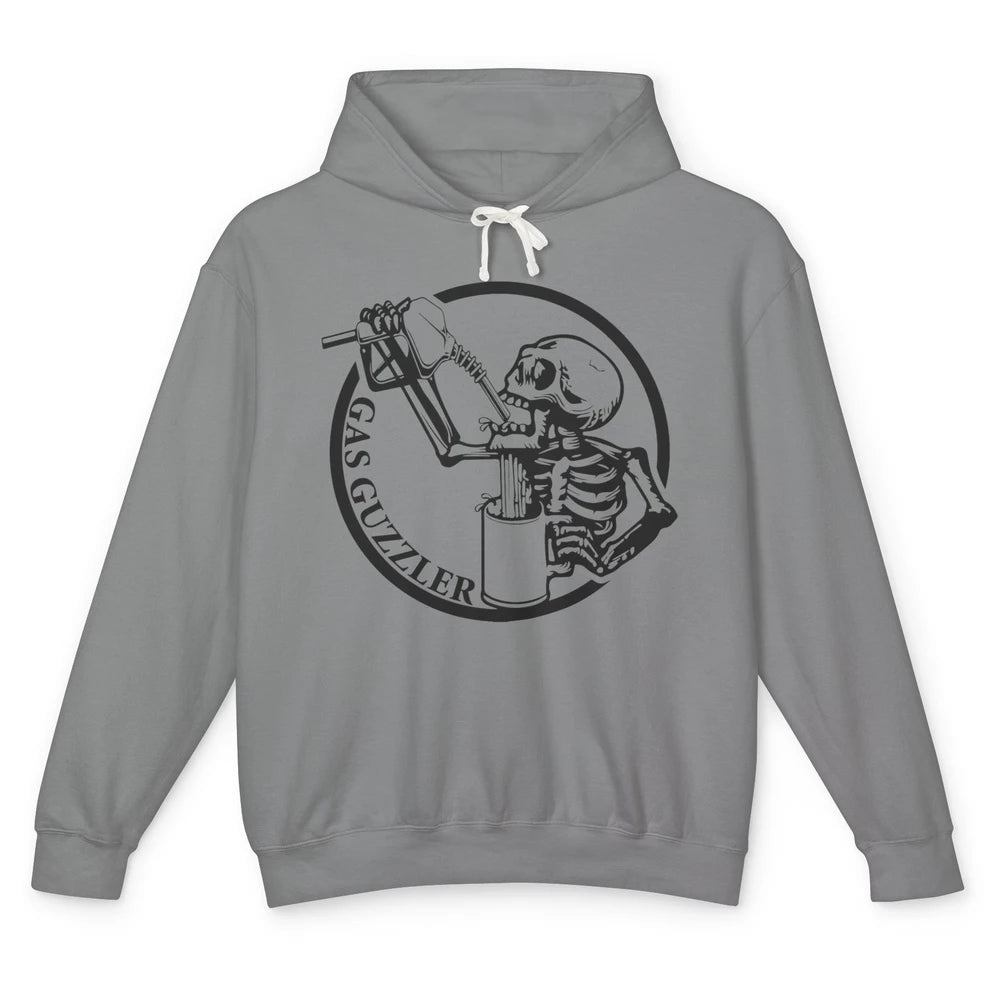 Funny Skeleton Gas Guzzler Sarcastic Skeleton Halloween Unisex Lightweight Hoodie