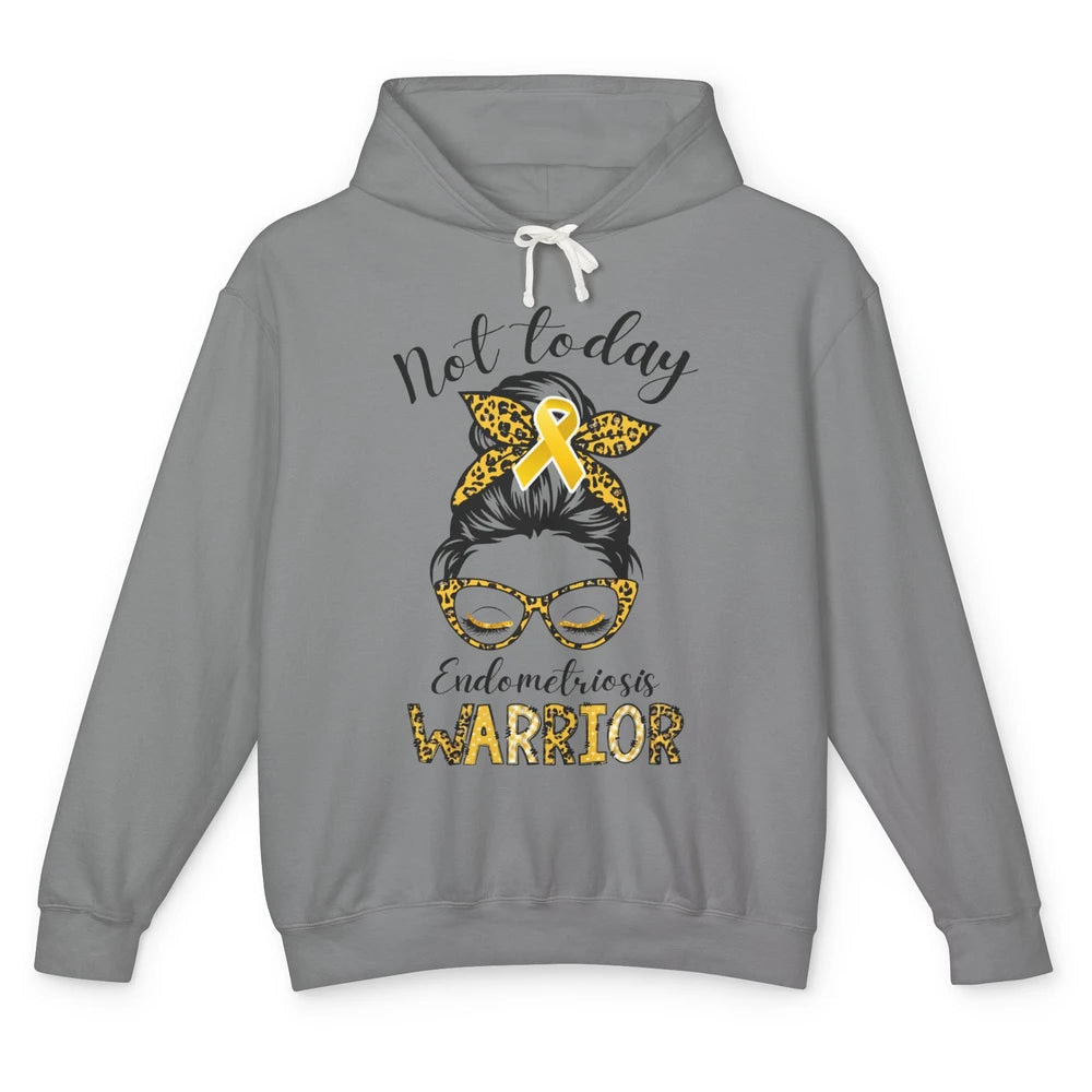 Endometriosis Awareness Leopard Messy Bun Not Today Warrior Unisex Lightweight Hoodie