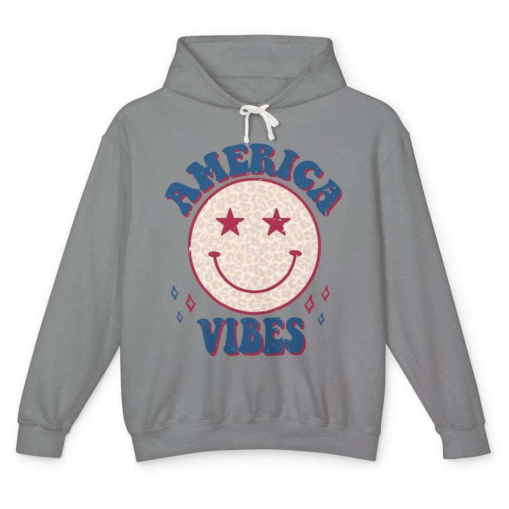 America Vibes Smile Patriotic 4th Of July Happy Face Summer Unisex Lightweight Hoodie