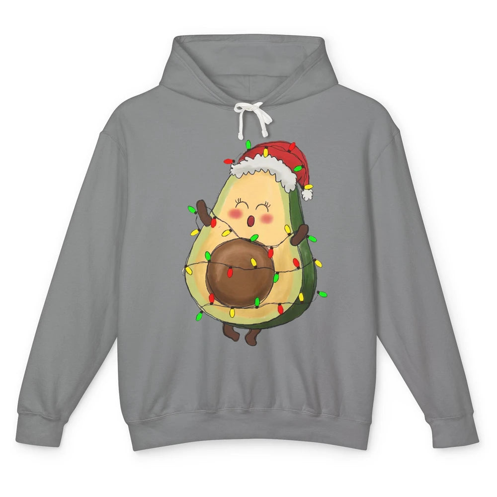 Avocado Santa Cute Avocado Christmas Lights Xmas Vegan Gift Unisex Lightweight Hoodie