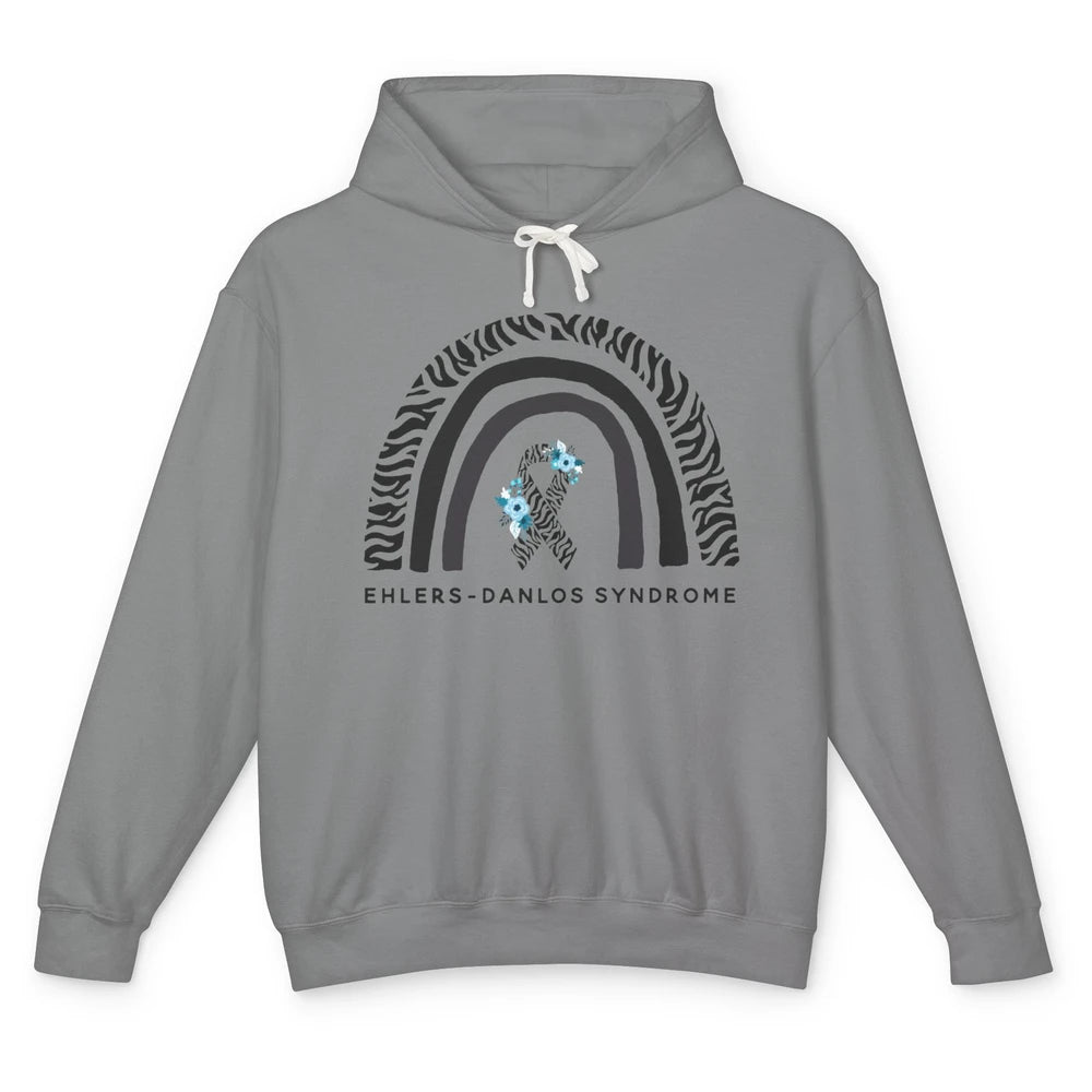 Ehlers Danlos Syndrome Awareness EDS Zibra Ribbon Rainbow Unisex Lightweight Hoodie