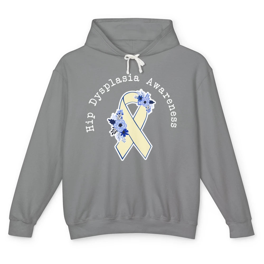 Hip Dysplasia Awareness Floral Blue White Ribbon DDH Unisex Lightweight Hoodie