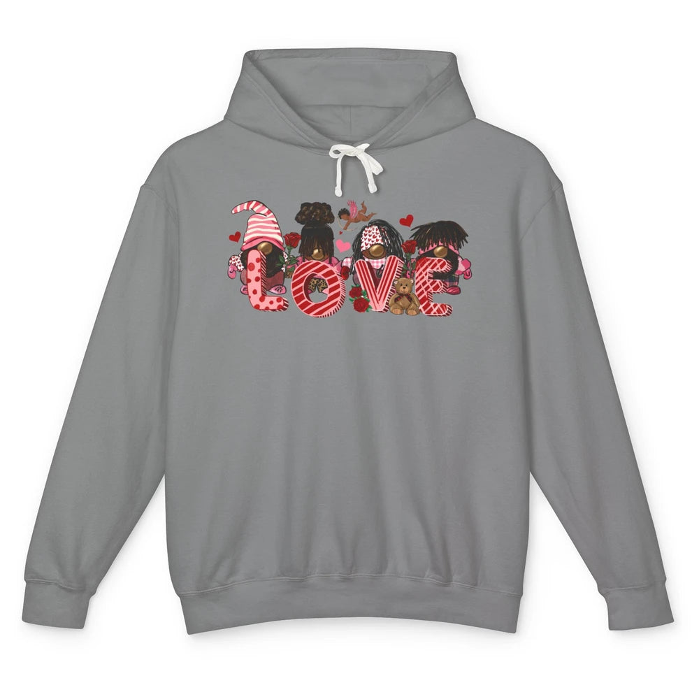 Afro Gnome Love Valentine African American Valentine's Day Unisex Lightweight Hoodie