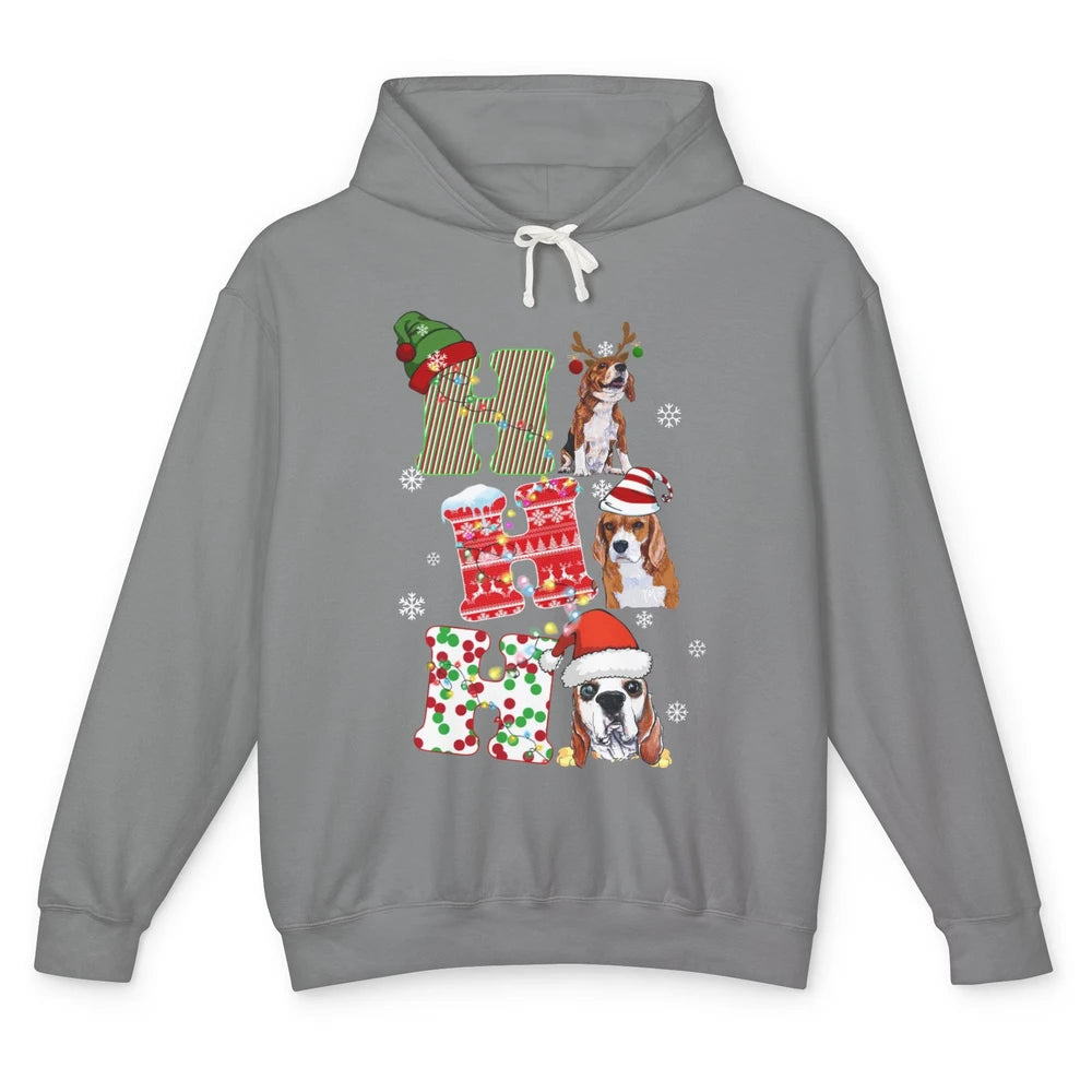 Funny Beagle Christmas Light Santa Beagle Reindeer Snowflake Unisex Lightweight Hoodie