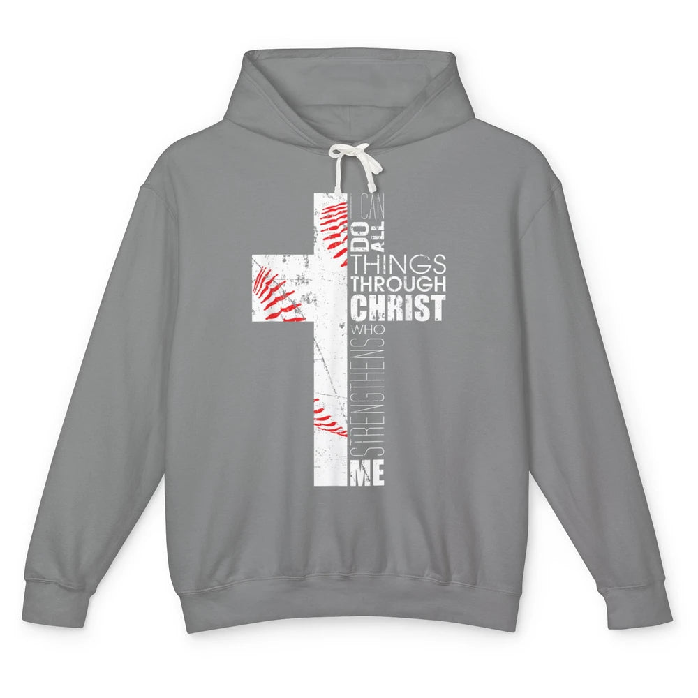 Baseball Christian Cross Bible Verse Softball Sports Day God Unisex Lightweight Hoodie