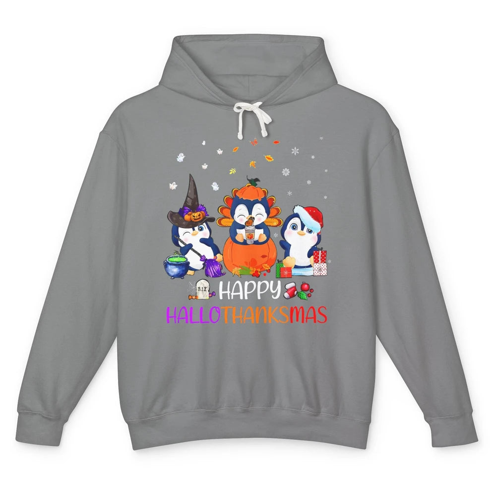 Happy HalloThanksMas Fall Pumpkin Funny Penguin Lovers Gift Unisex Lightweight Hoodie