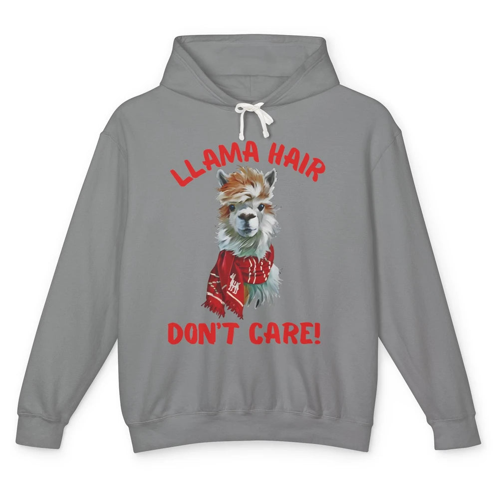 Llama Hair Dont Care Funny Farm Animal Cool Alpaca Winter Unisex Lightweight Hoodie