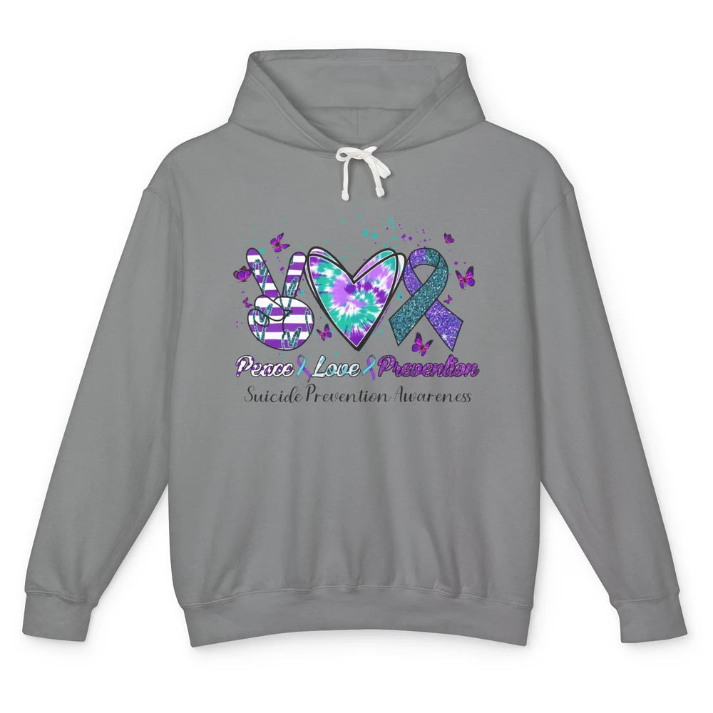 Peace Love Prevention Teal Purple Ribbon Suicide Awareness Unisex Lightweight Hoodie