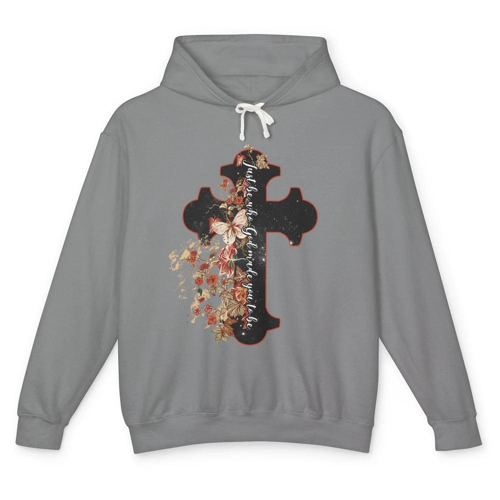 God Made You Christian Cross Floral Bible Verse Jesus Christ Unisex Lightweight Hoodie