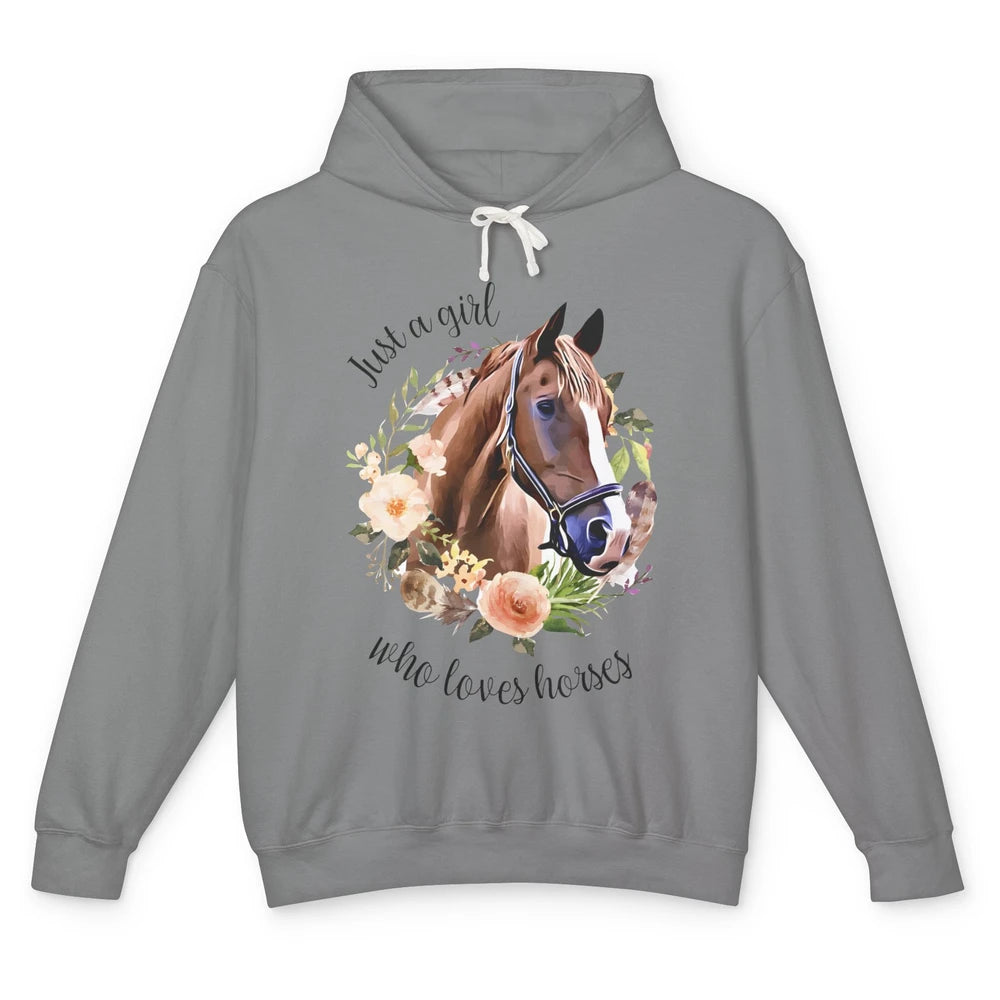 Just Girl Loves Horses Floral Wildflower Farm Animal Western Unisex Lightweight Hoodie