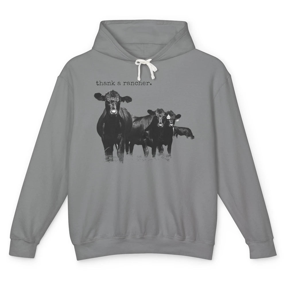 Funny Cow Gang Thank A Rancher Farm Animals Cattles Western Unisex Lightweight Hoodie