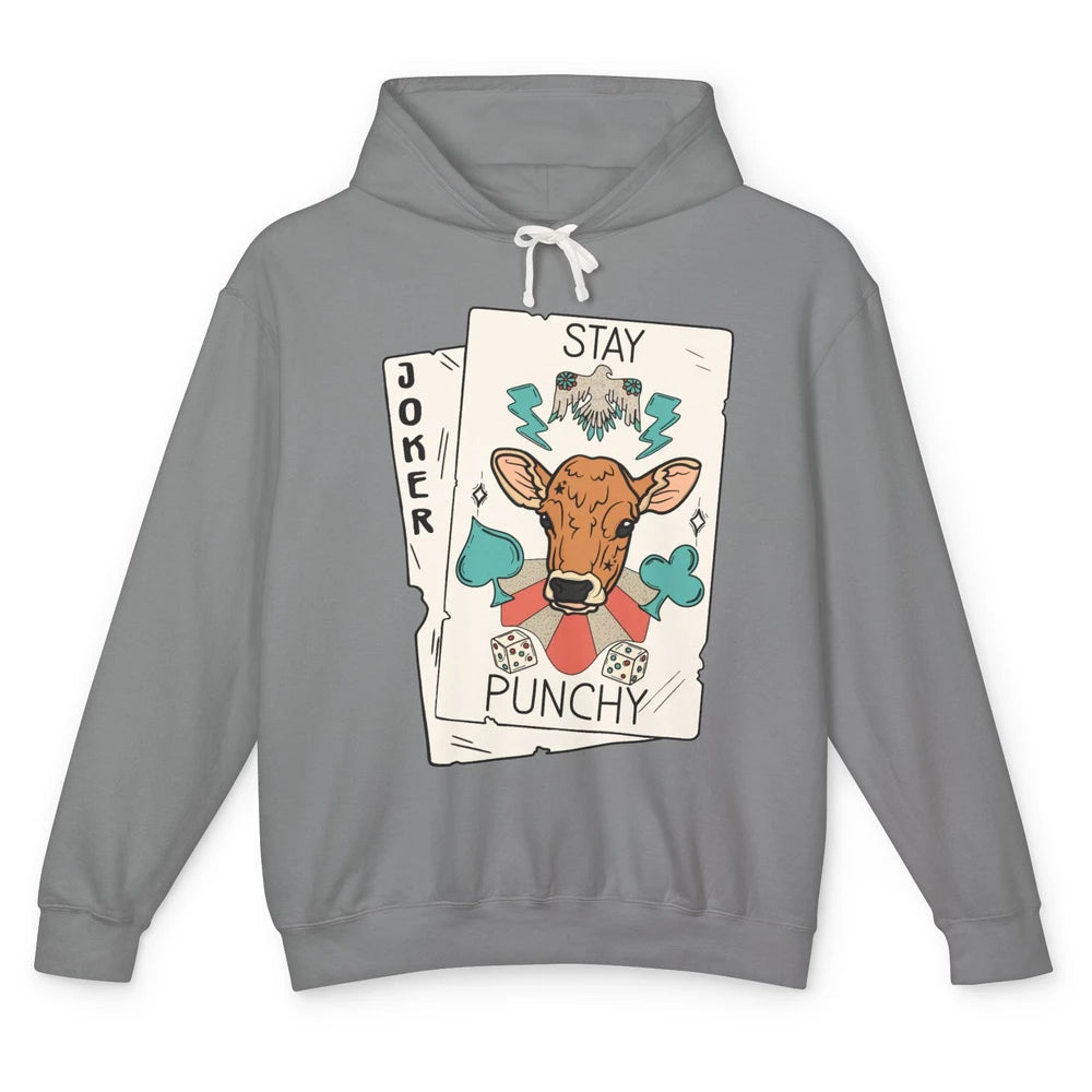 Calf Cow Stay Punchy Playing Cards Western Country Cattles Unisex Lightweight Hoodie