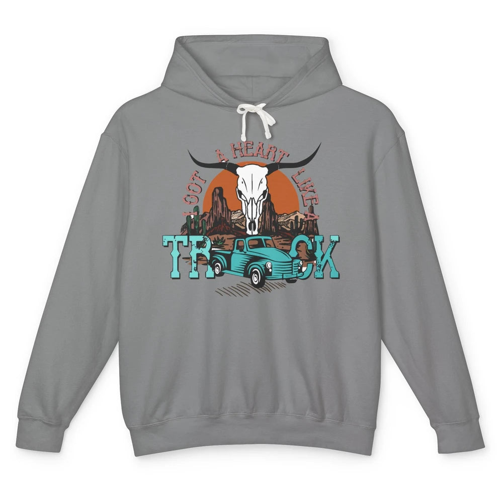 Boho Bull Skull I Got A Heart Like A Truck Western Country Unisex Lightweight Hoodie