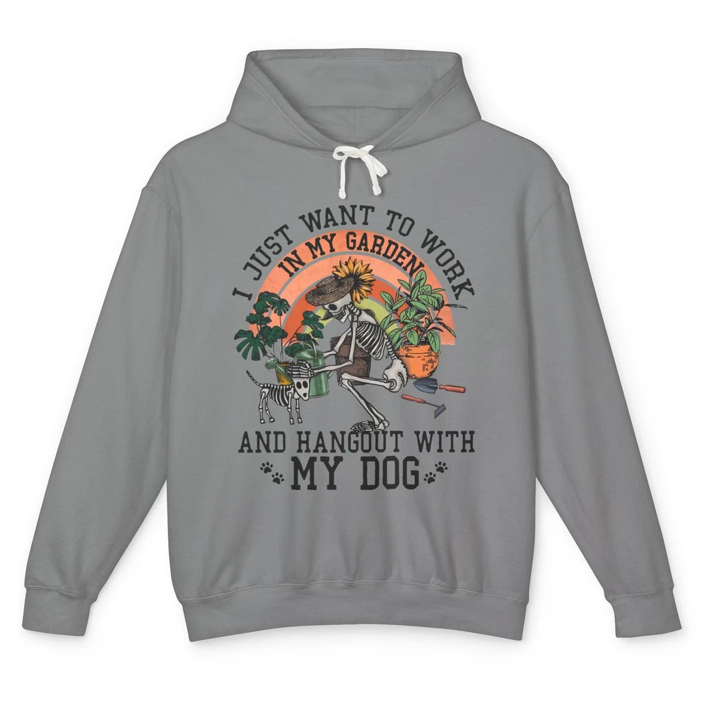 Retro Skeleton Gardening In The Garden Hang Out With My Dog Unisex Lightweight Hoodie