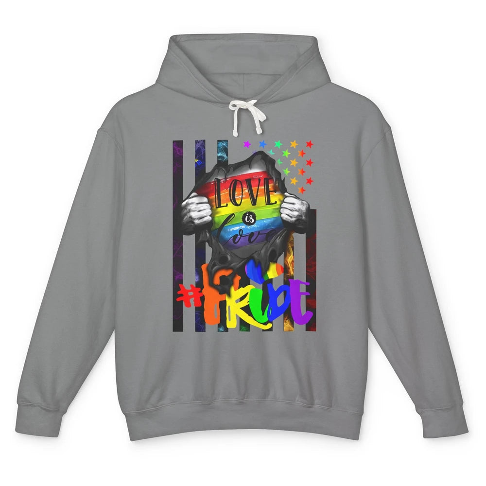 American Flag Love Is Love LGBT Gay Pride Month Equality Unisex Lightweight Hoodie