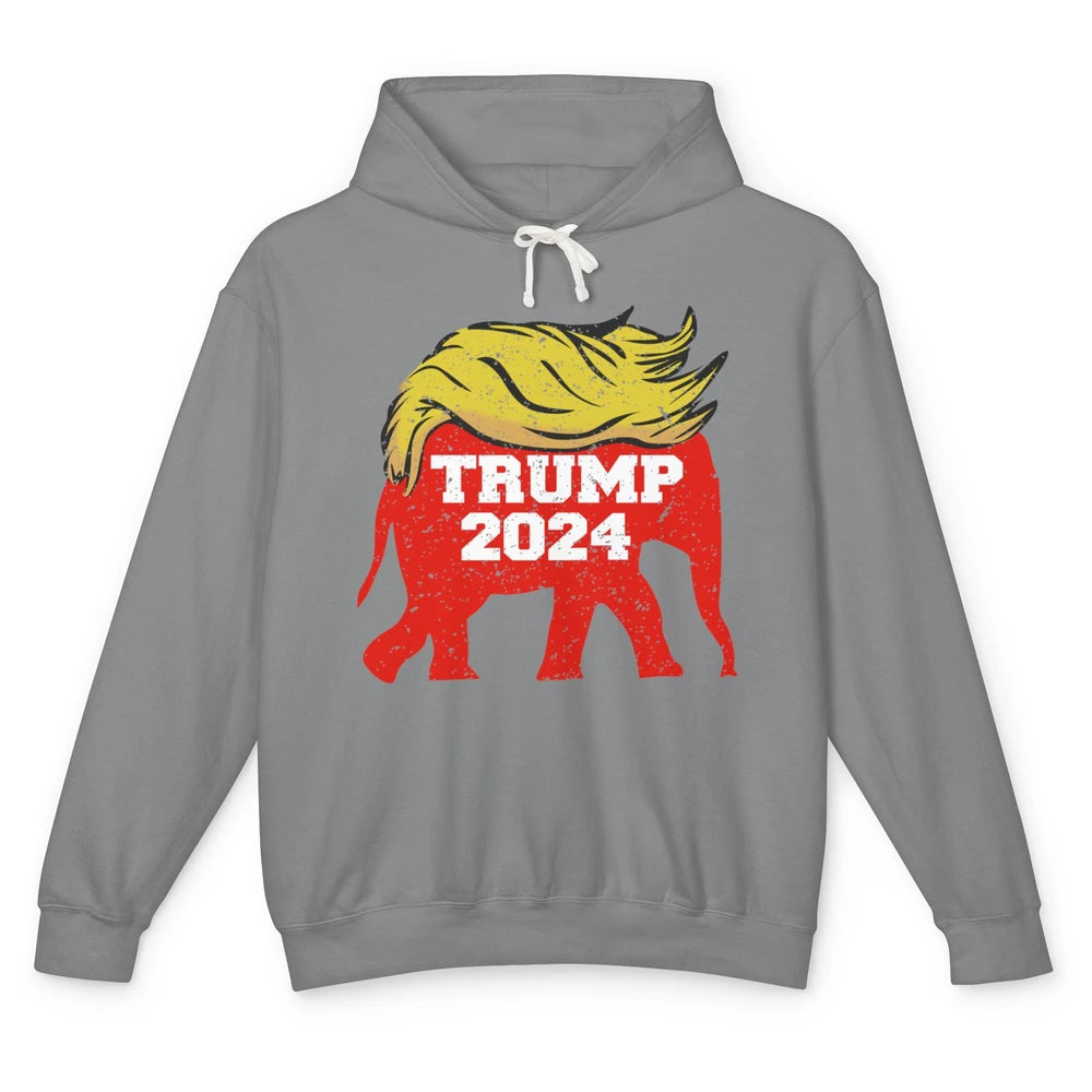 Trump 2024 Republican Elephant With Trump Hair Funny Trump Unisex Lightweight Hoodie