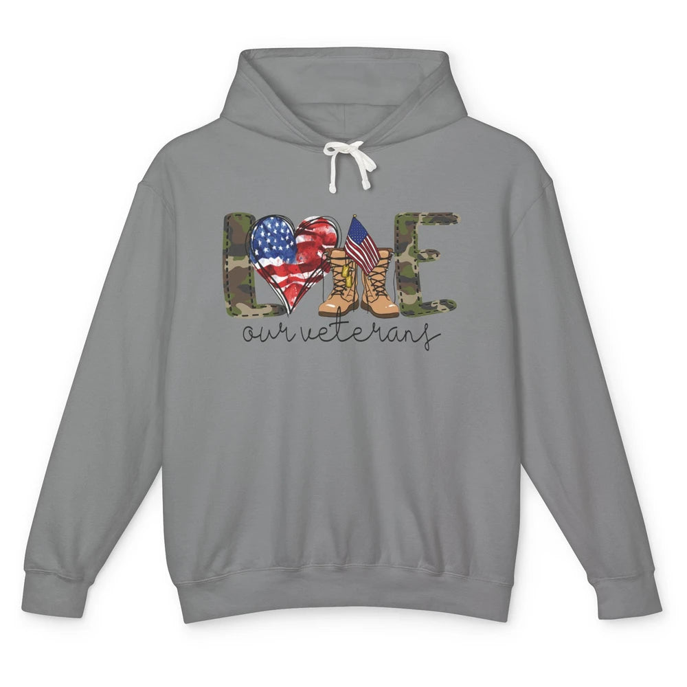 Love Our Veterans Memorial Day Veterans US Military Unisex Lightweight Hoodie