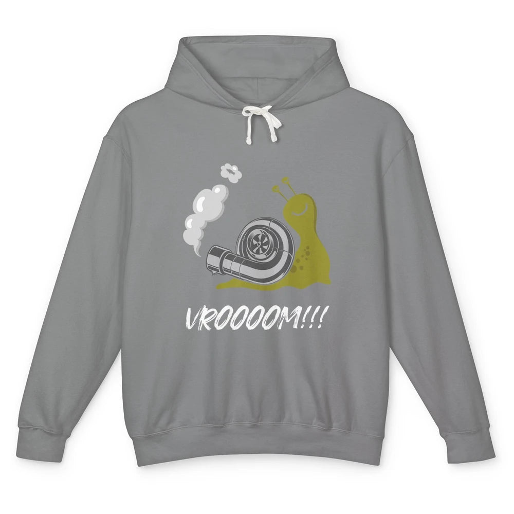 Funny Men Snail Vroom Car Racer Drifting Pun Sarcastic Snail Unisex Lightweight Hoodie