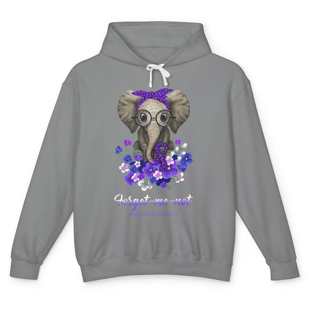 Alzheimer Awareness Purple Ribbon Elephant Forget Me Not Unisex Lightweight Hoodie