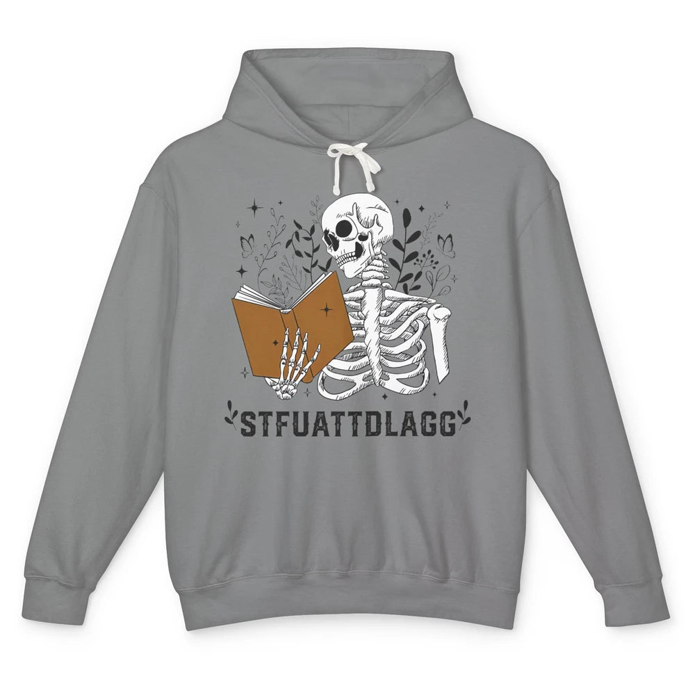 Funny Skeleton Reading Book STFUATTDLAGG Romance Smut Reader Unisex Lightweight Hoodie