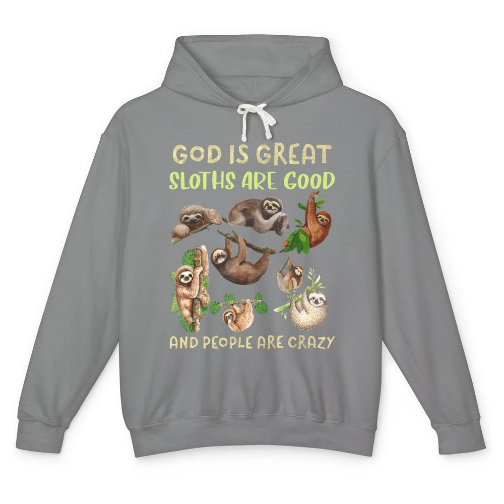 Funny God Great Sloths Are Good Jesus Christian Faith Bible Unisex Lightweight Hoodie