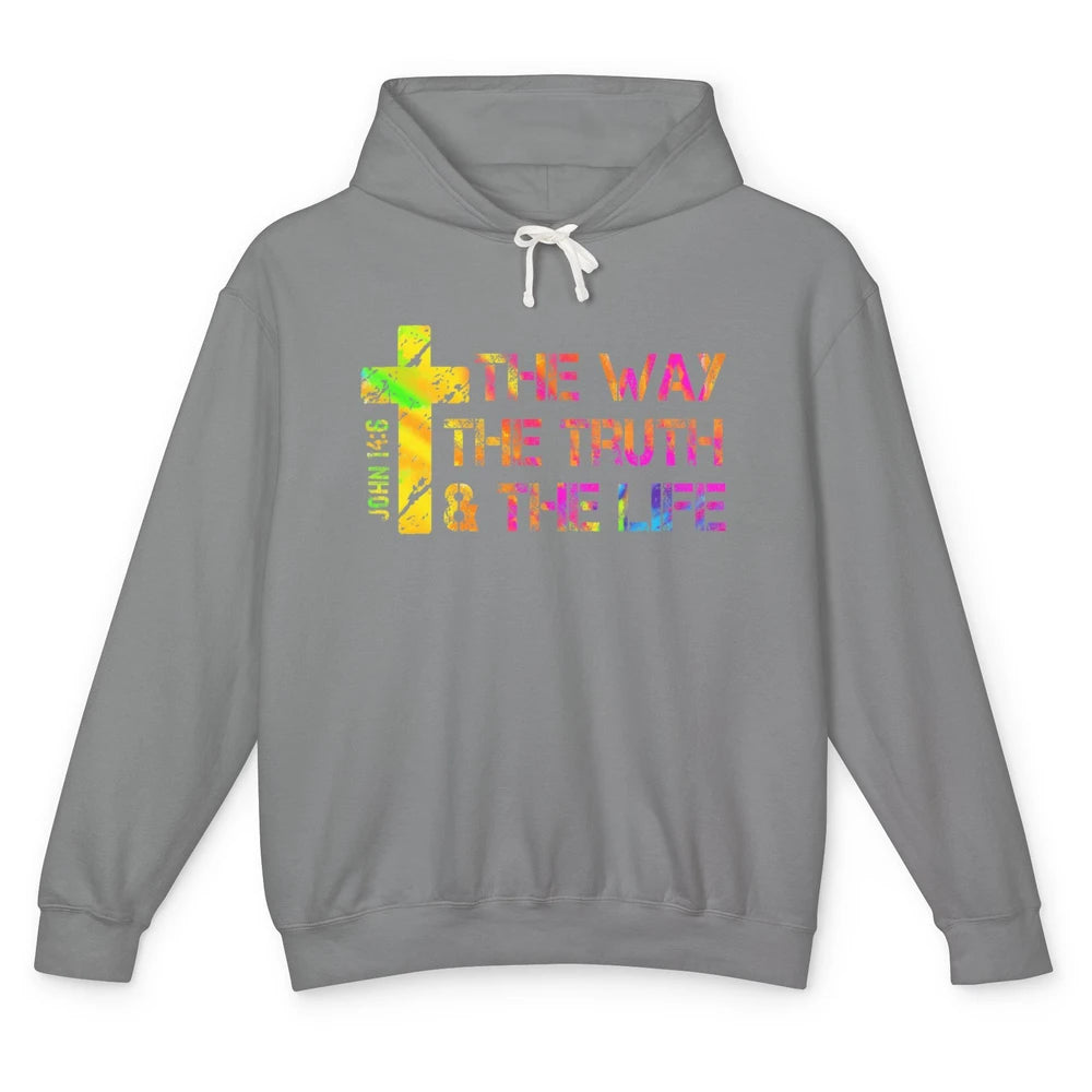 Way Truth Life Bible Verse Cross Christian Jesus God Faith Unisex Lightweight Hoodie