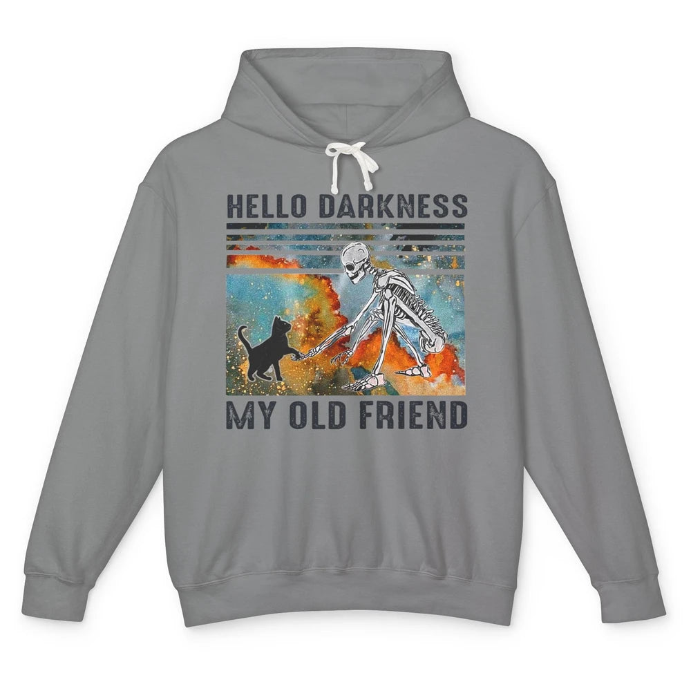 Black Cat And Skeleton Hello Darkness My Old Friend Cat Love Unisex Lightweight Hoodie