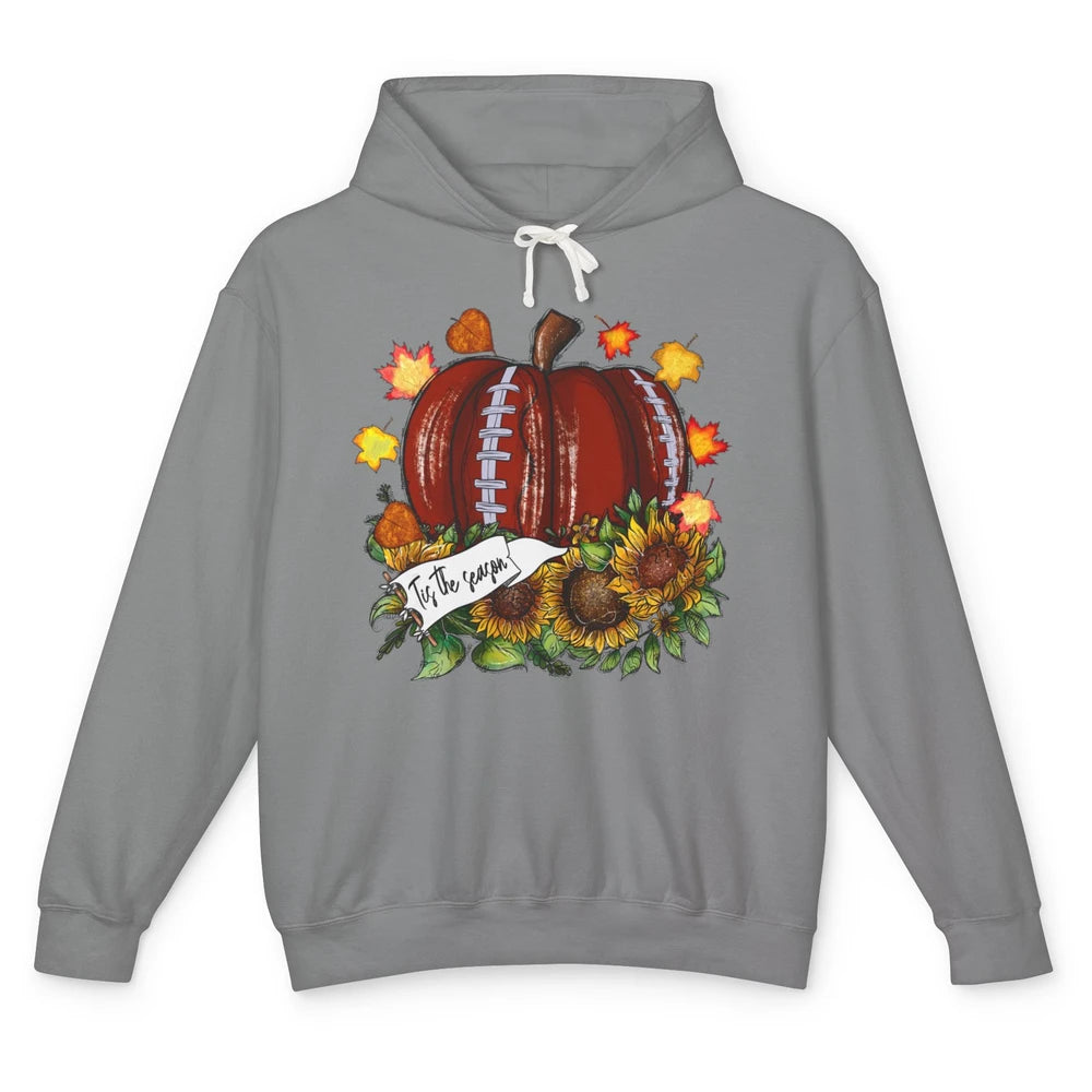 Football Pumpkin Tis The Season Sunflower Fall Leaves Autumn Unisex Lightweight Hoodie