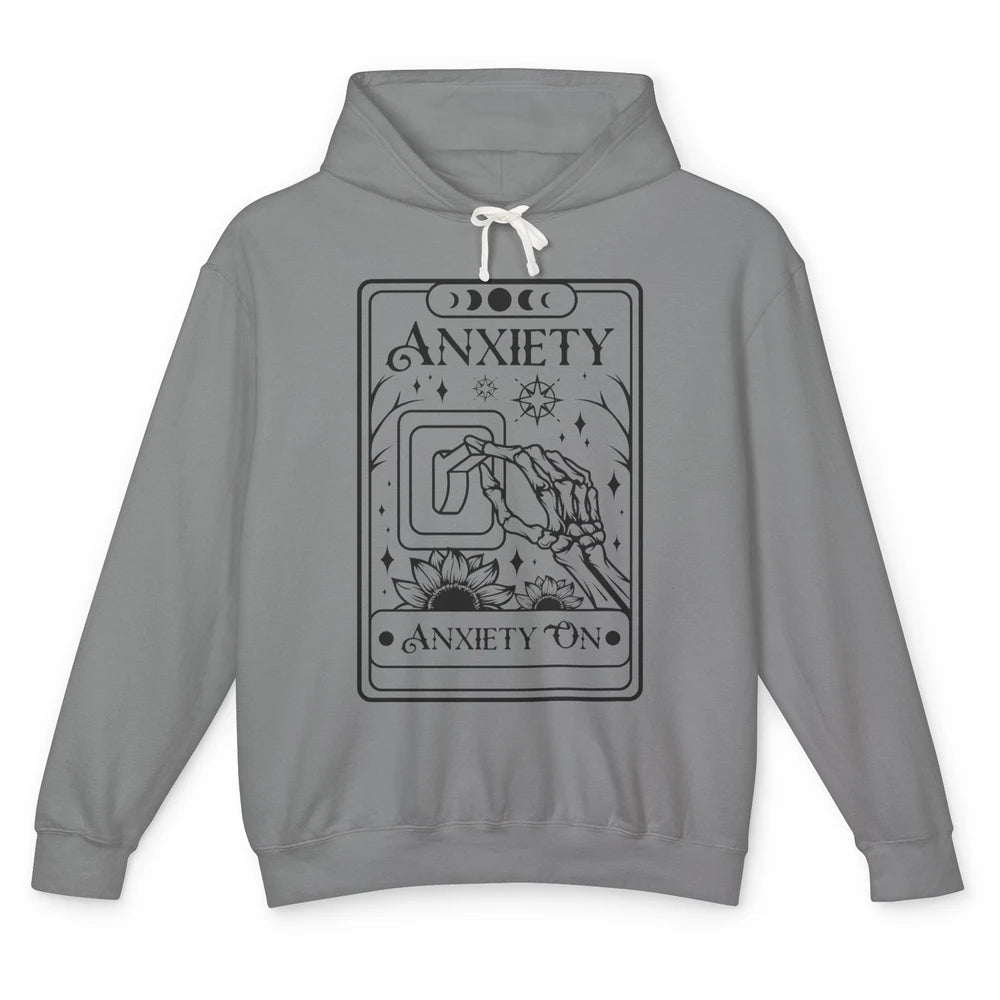 Retro Halloween Skeleton Hand Anxiety On Off Mental Health Unisex Lightweight Hoodie