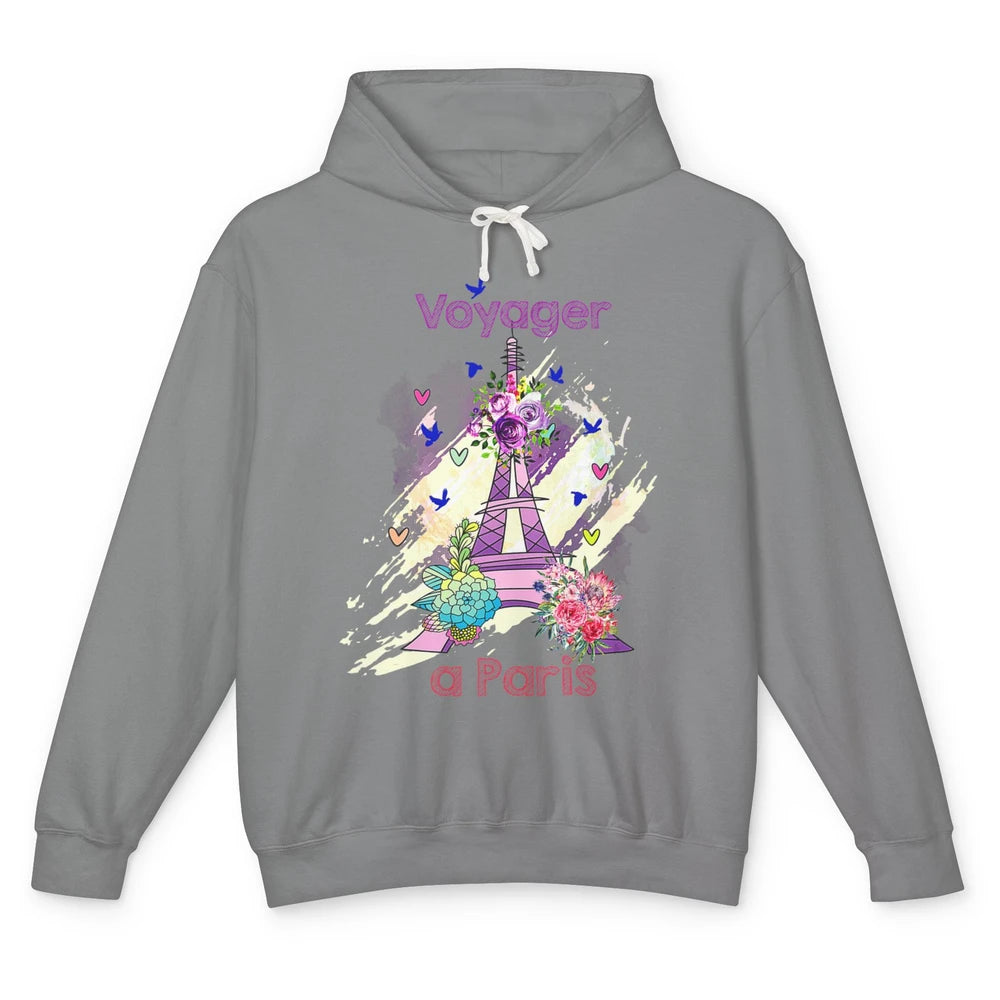 Voyager Floral Eiffel Tower Minimal Paris France Traveling Unisex Lightweight Hoodie