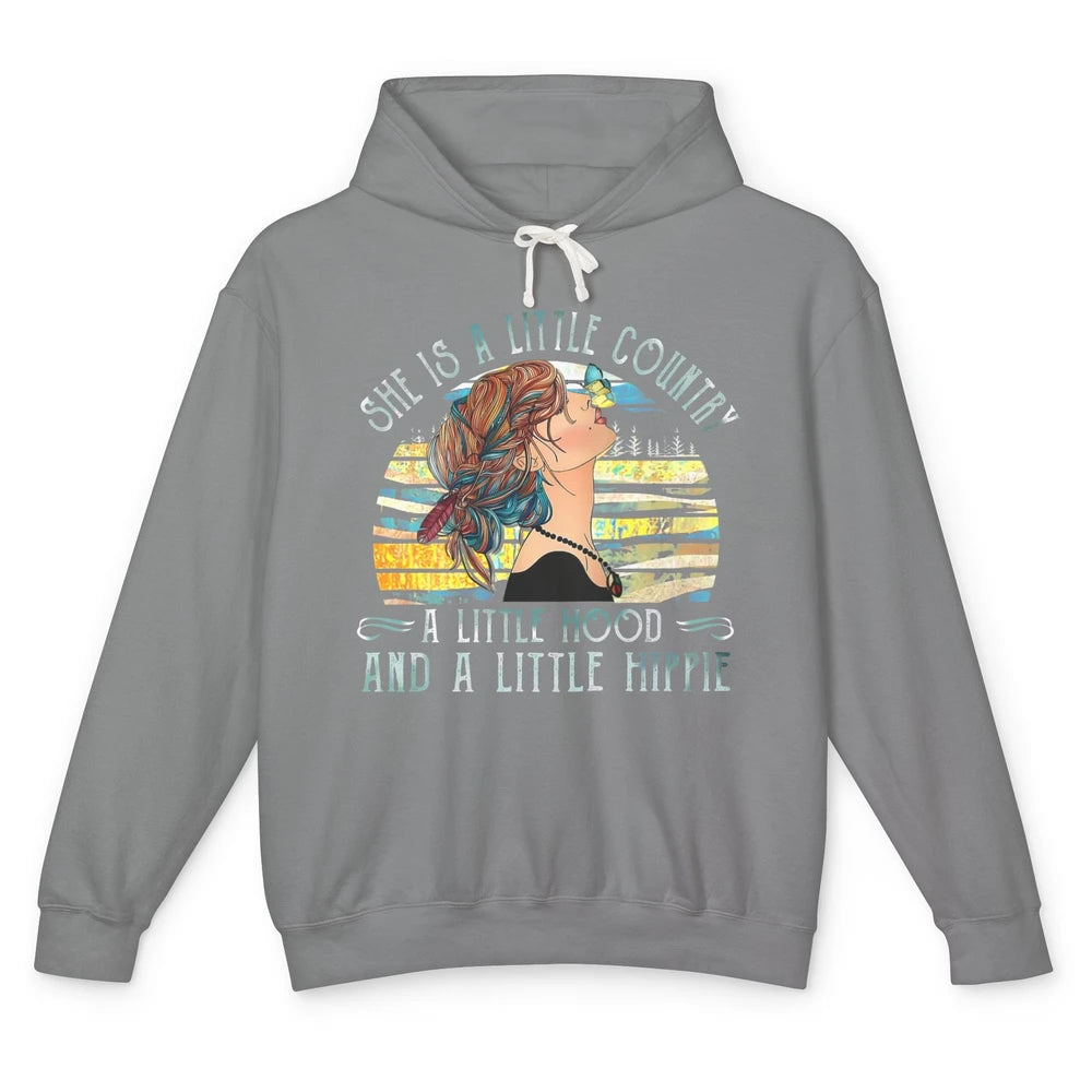 Retro Hippie Girl She's A Little Country A Little Hood Peace Unisex Lightweight Hoodie