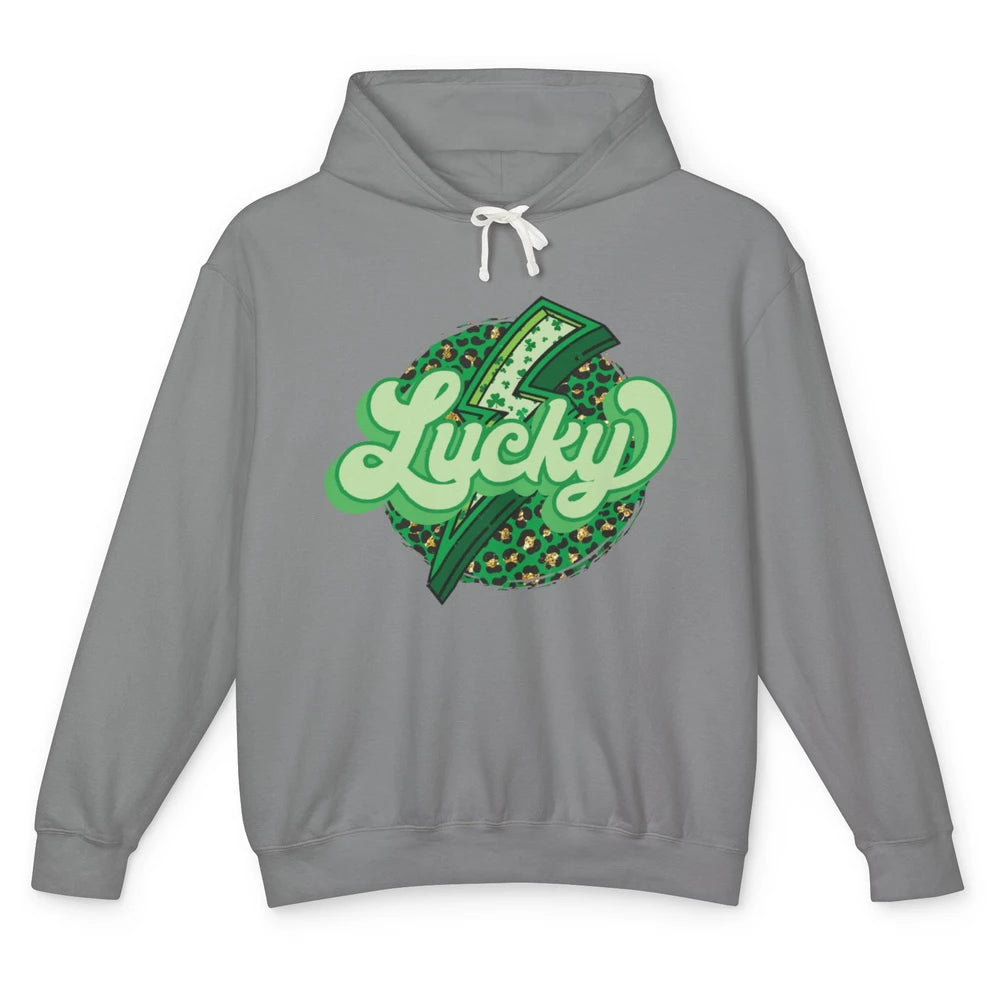 St Patrick Leopard Shamrocks Lucky Lightning Bolt Western Unisex Lightweight Hoodie