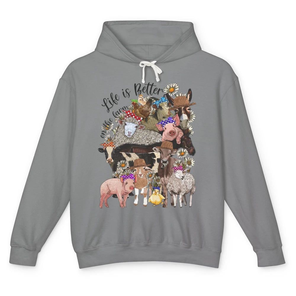 Western Animals Life Is Better On The Farm Pig Cow Donkey Unisex Lightweight Hoodie