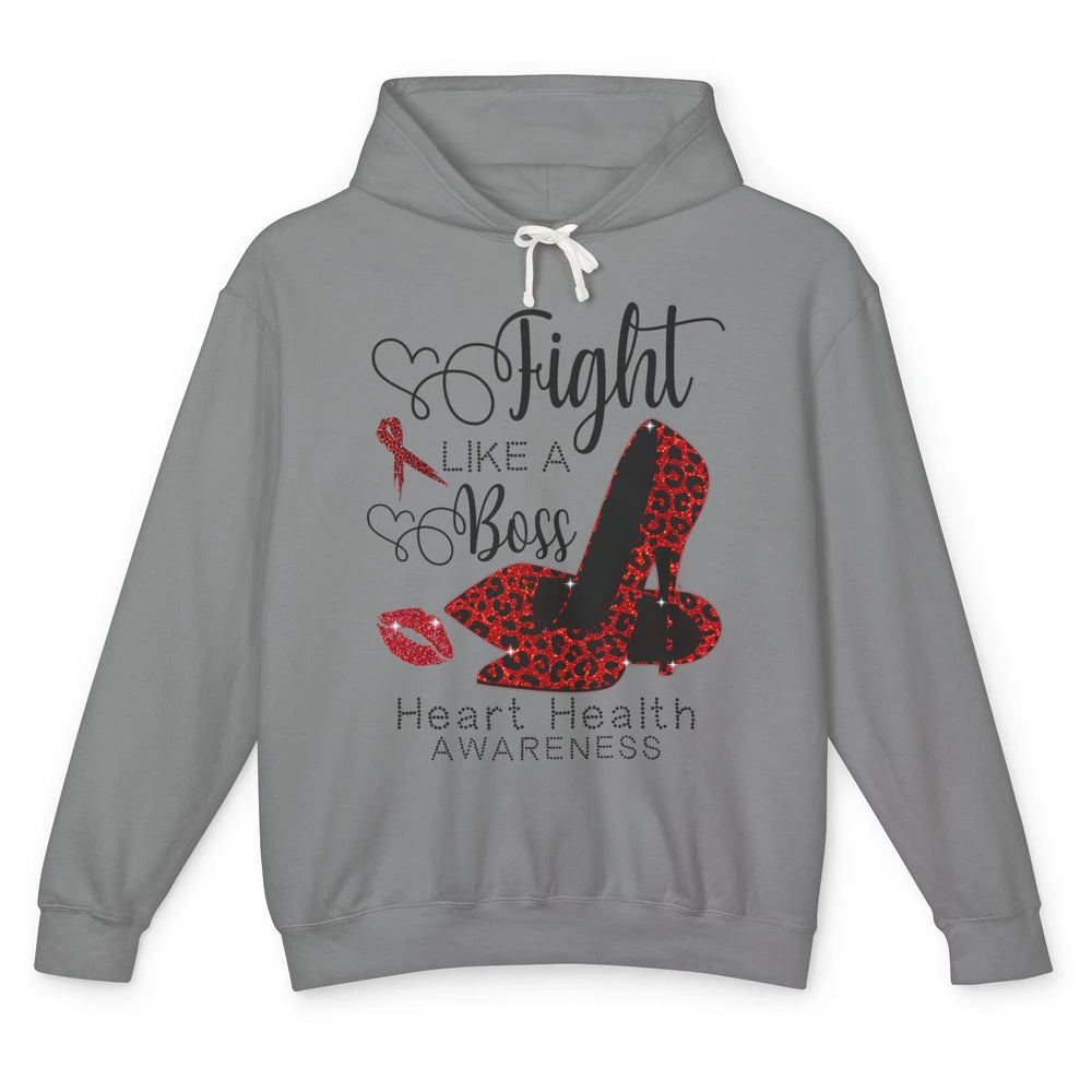 High Heel Fight Like Boss Red Ribbon Heart Health Awareness Unisex Lightweight Hoodie