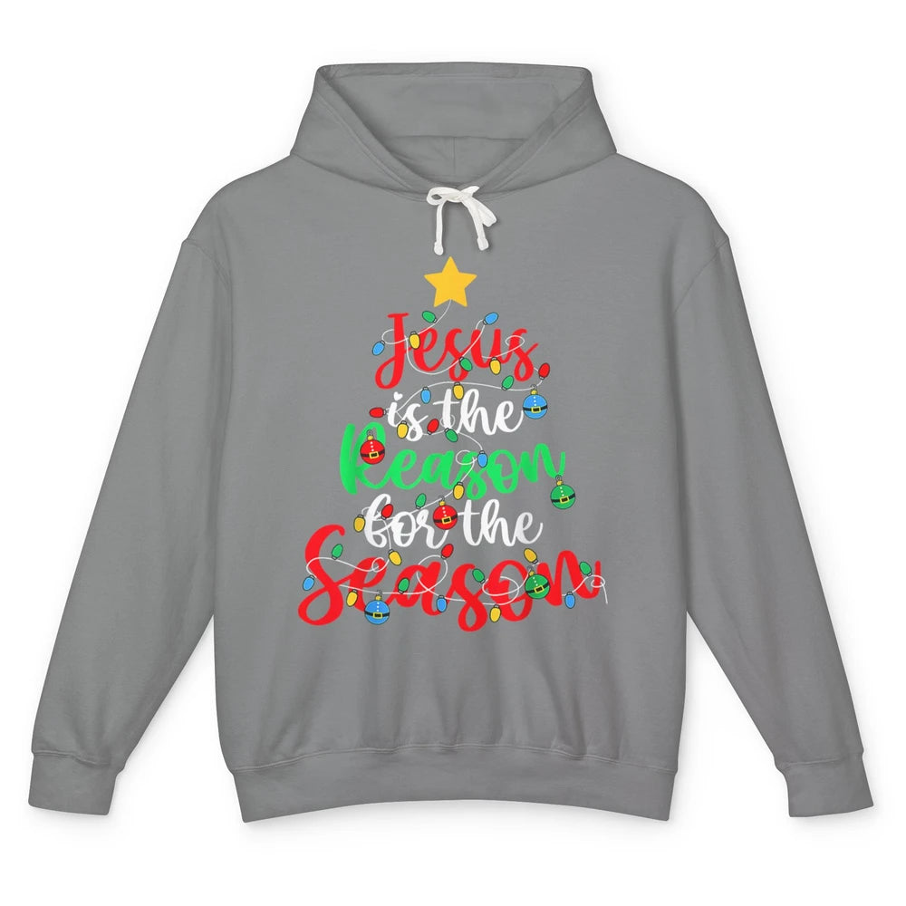 Merry Christmas Jesus The Reason For Season Xmas Tree Lights Unisex Lightweight Hoodie