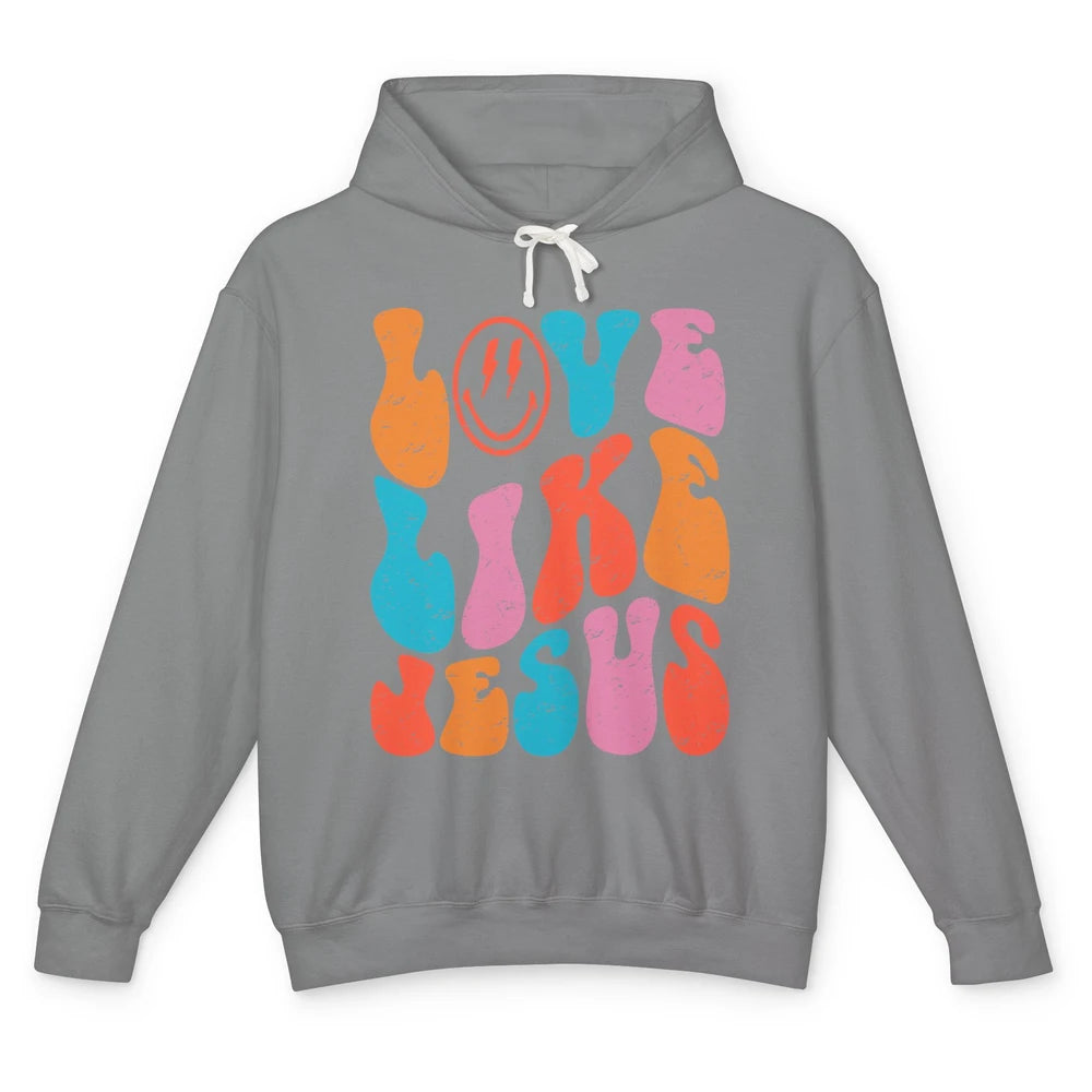 Retro Love Like Jesus Smiling Face Christian Religious Faith Unisex Lightweight Hoodie