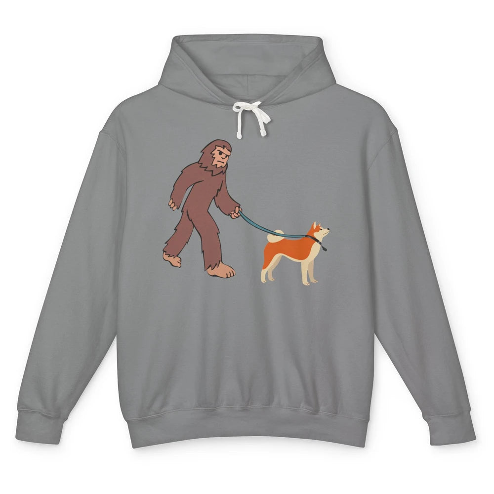 Funny Bigfoot Sasquatch Walking Shiba Inu Dog Mom Bigfoot Unisex Lightweight Hoodie