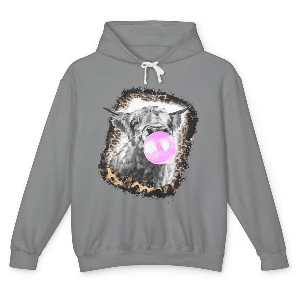 Retro Highland Cow Leopard Bubble Gum Western Farm Animals Unisex Lightweight Hoodie