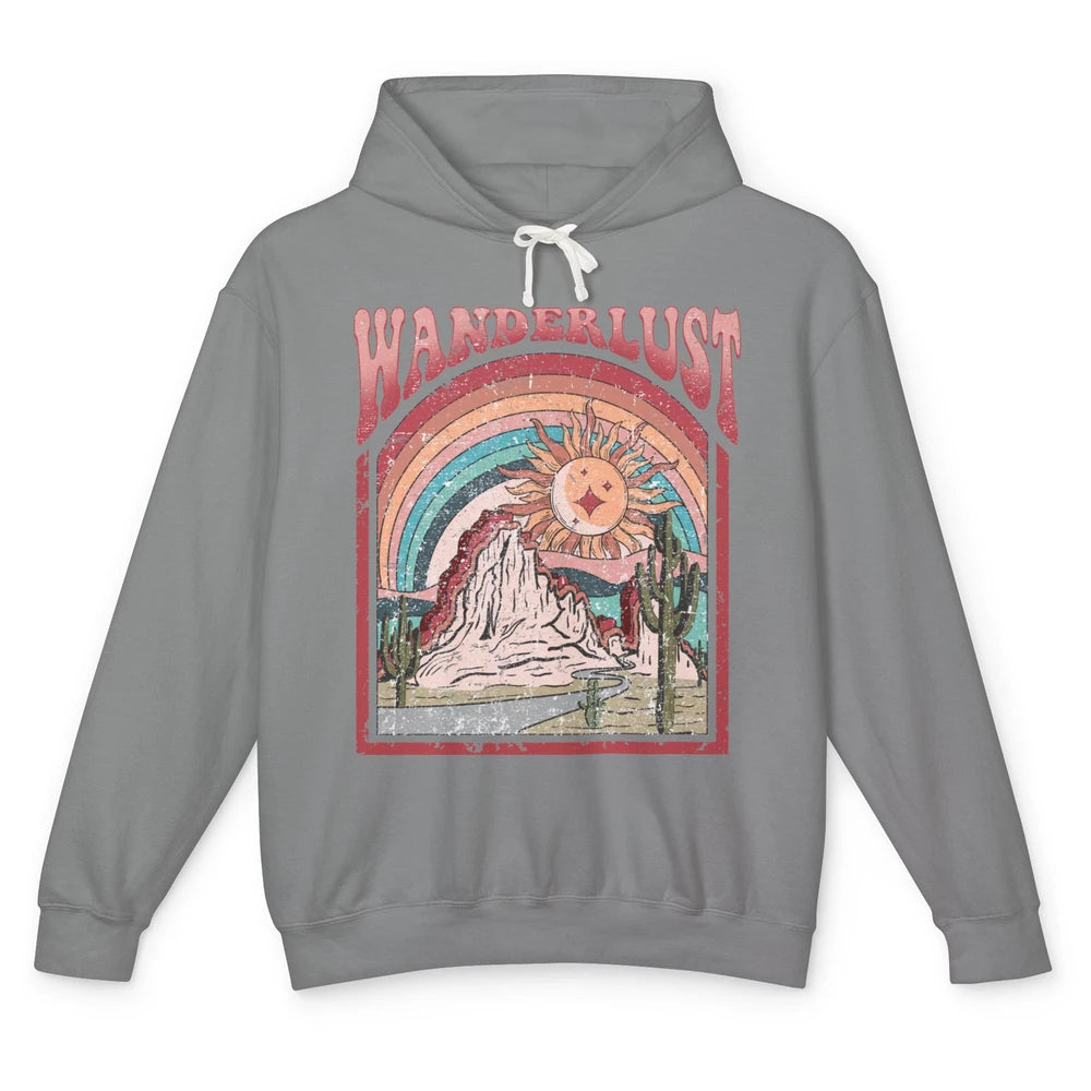 Retro Wanderlust Desert Cactus Wander Boho Adventure Western Unisex Lightweight Hoodie