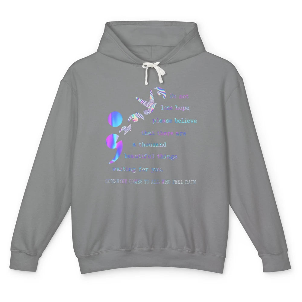 Semicolon Turquoise Ribbon Bird Suicide Prevention Month Unisex Lightweight Hoodie